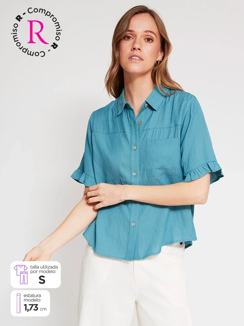 BLUSA MUJER REGATTA CUELLO EN V MANGA CORTA VUELOS