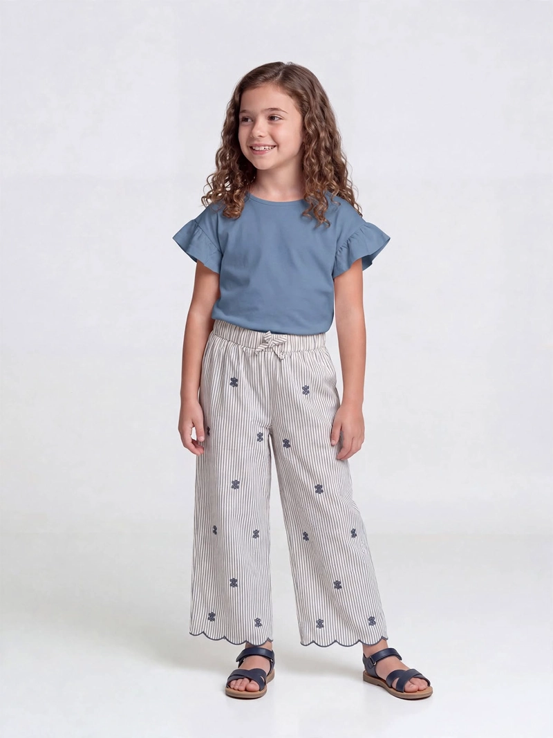 PANTALÓN NIÑA HARVEST ALGODÓN LOOSE FIT BORDADO
