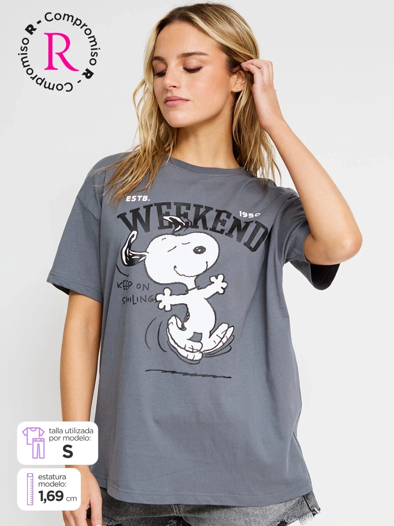 POLERA MUJER INDEX ALGODÓN MANGA CORTA SNOOPY