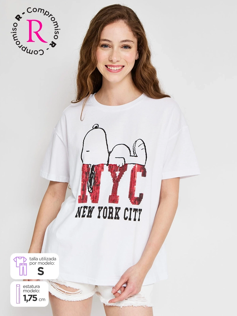POLERA MUJER INDEX ALGODÓN MANGA CORTA SNOOPY