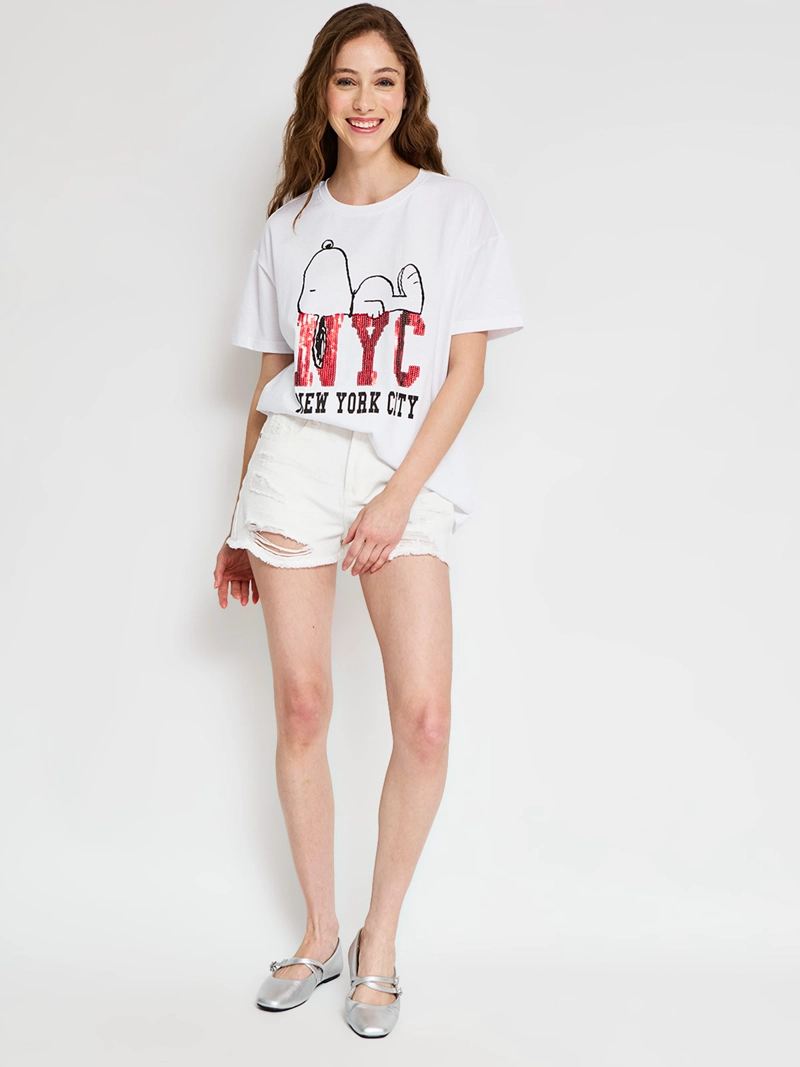 POLERA MUJER INDEX ALGODÓN MANGA CORTA SNOOPY  - 4