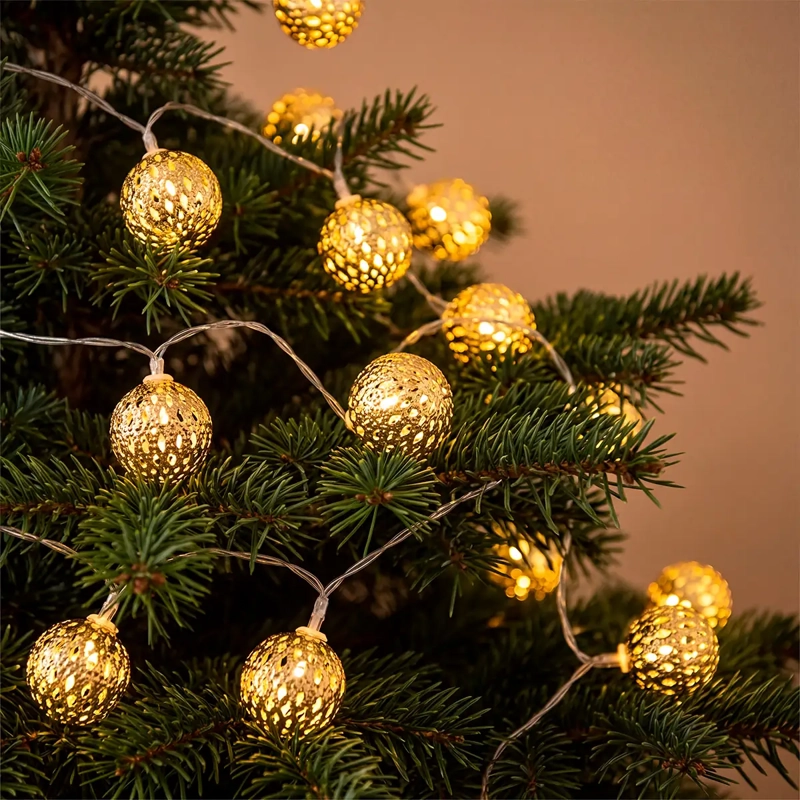 LUCES NAVIDEÑAS RIPLEY HOME LED 20 FIGURAS METAL BOLA DORADO - 1