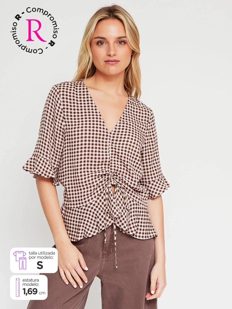 BLUSA MUJER BARBADOS MANGA CORTA RECOGIDO CENTRAL