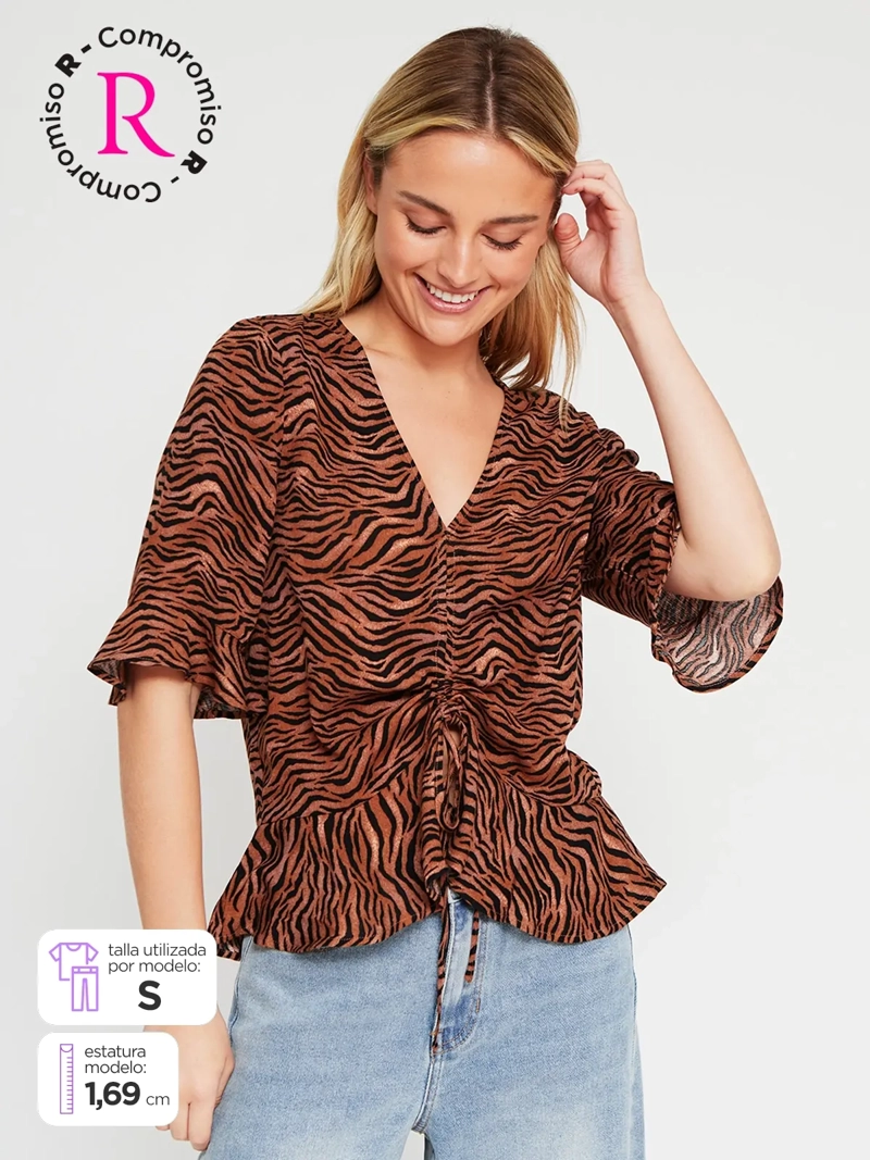 BLUSA MUJER BARBADOS MANGA CORTA RECOGIDO CENTRAL