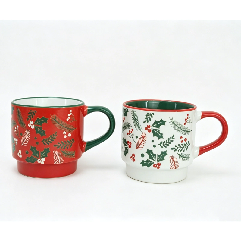 SET X2 MUG RIPLEY HOME HOJAS BLANCO/ROJO - 1