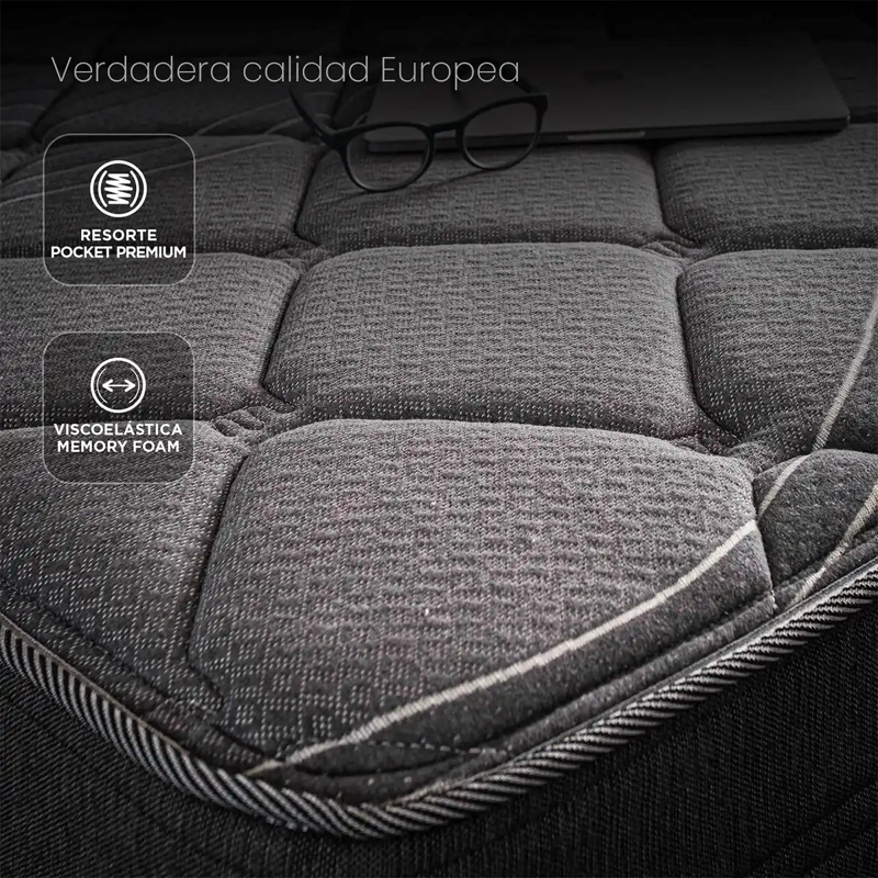 CAMA BAUL FLEX BLACK 2 PLAZAS BOX B/D GRIS - 5