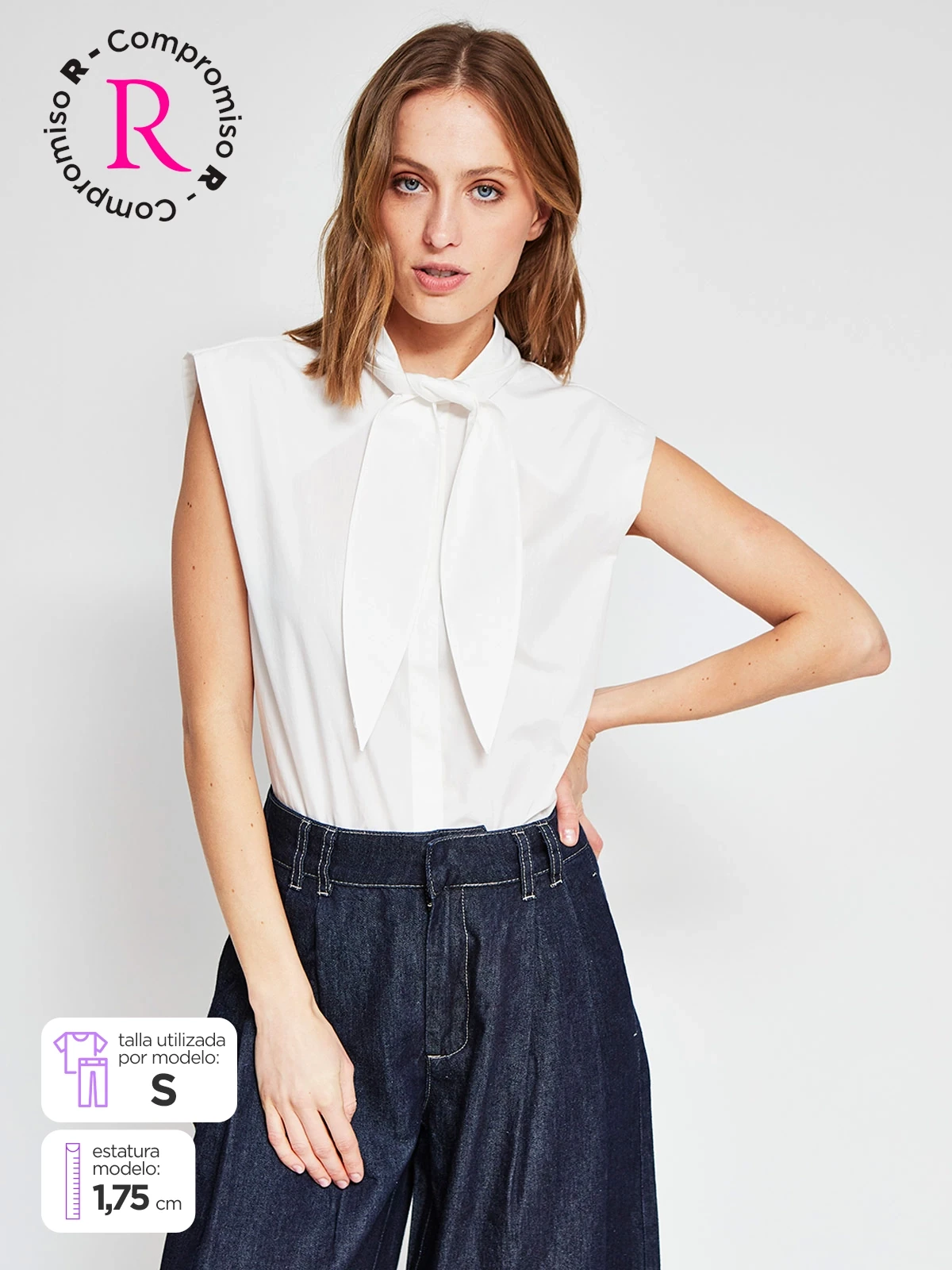 BLUSA MUJER MARQUIS ALGODÓN LAZO CUELLO