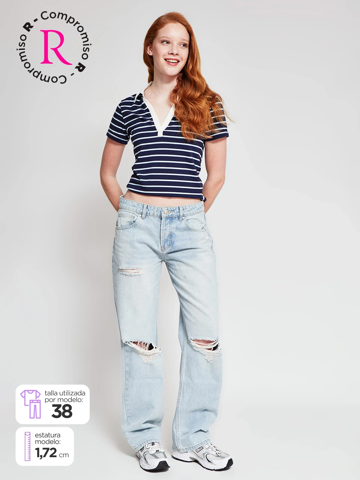 JEANS MUJER INDEX ALGODÓN RECTO ROTURAS - 1
