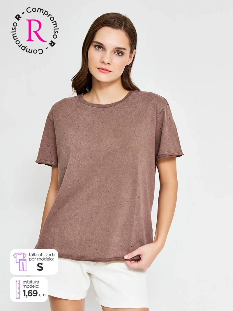 POLERA MUJER BARBADOS ALGODÓN MANGA CORTA TACHAS