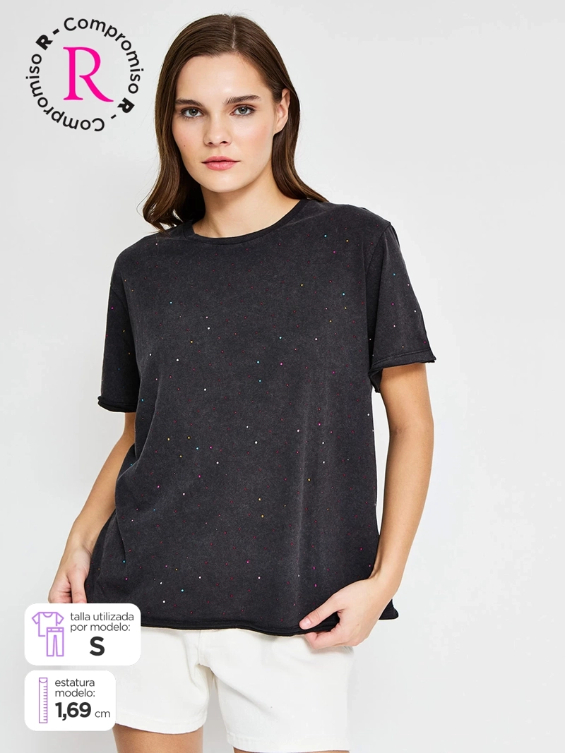 POLERA MUJER BARBADOS ALGODÓN MANGA CORTA TACHAS