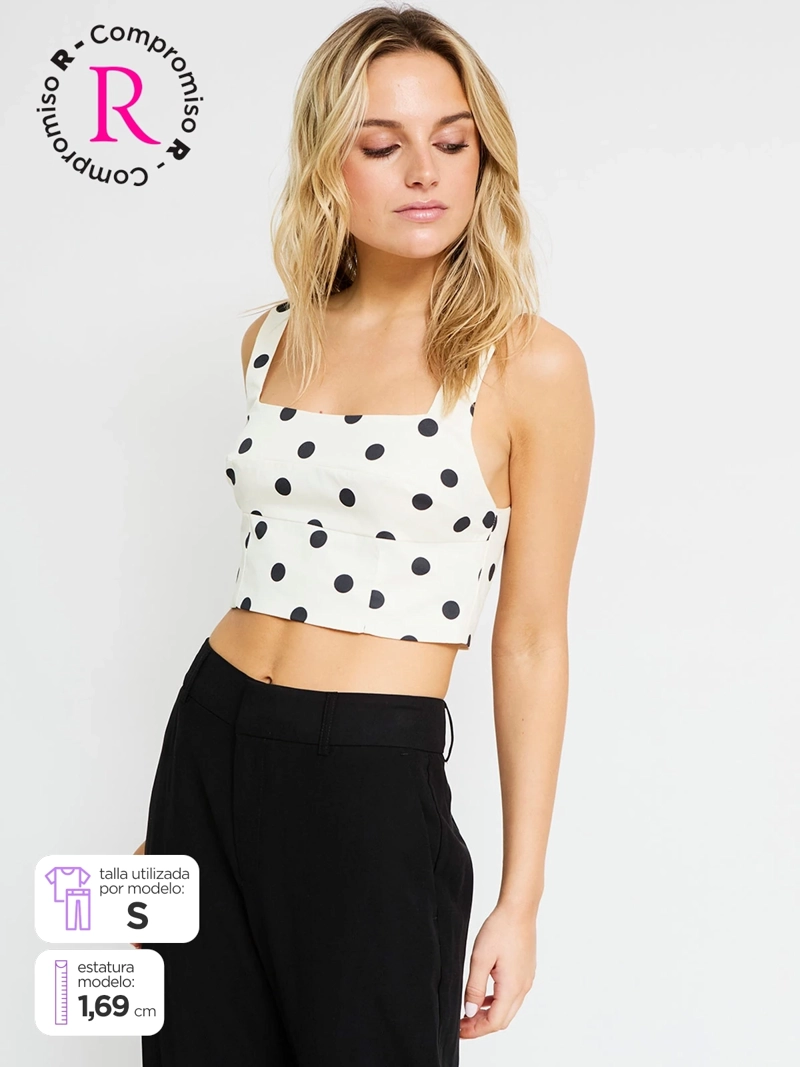 BLUSA MUJER INDEX ALGODÓN SIN MANGAS CROP LUNARES