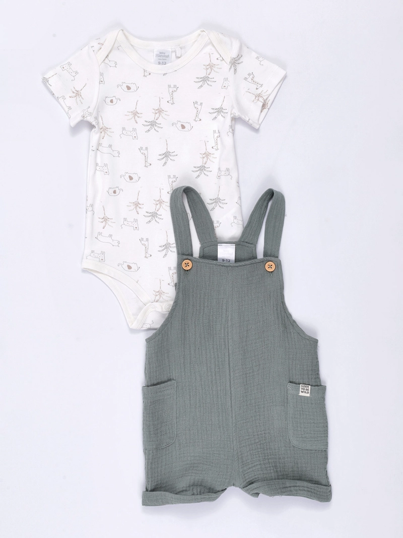 CONJUNTO NIÑO BABY HARVEST JARDINERA FIBRA NATURAL Y BODY ESTAMPADO
