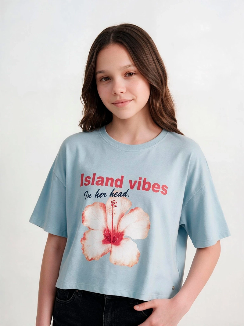 POLERA NIÑA INDEX TEEN ALGODÓN MANGA CORTA LENTEJUELAS