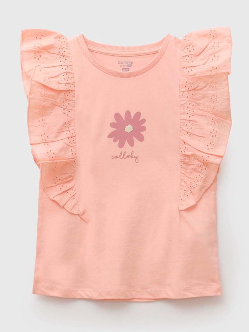 POLERA NIÑA COLLOKY MANGA CORTA ALGODÓN FLORES