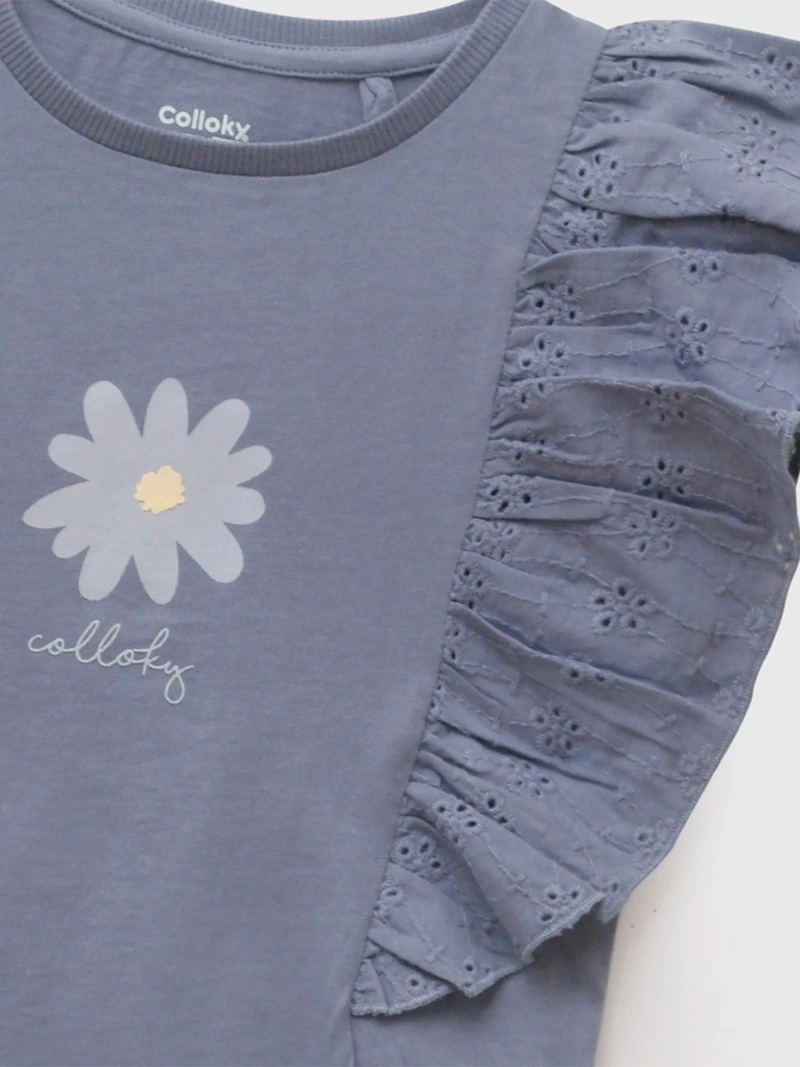 POLERA NIÑA COLLOKY MANGA CORTA ALGODÓN FLORES  - 3