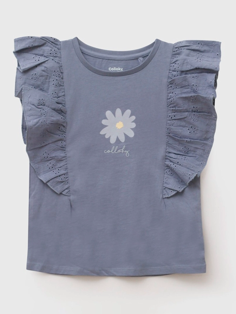 POLERA NIÑA COLLOKY MANGA CORTA ALGODÓN FLORES  - 1