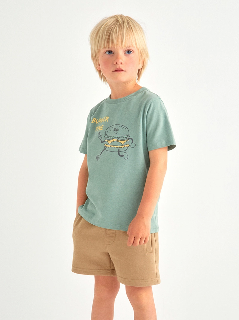 POLERA NIÑO SFERA MANGA CORTA ALGODÓN ESTAMPADO BURGER