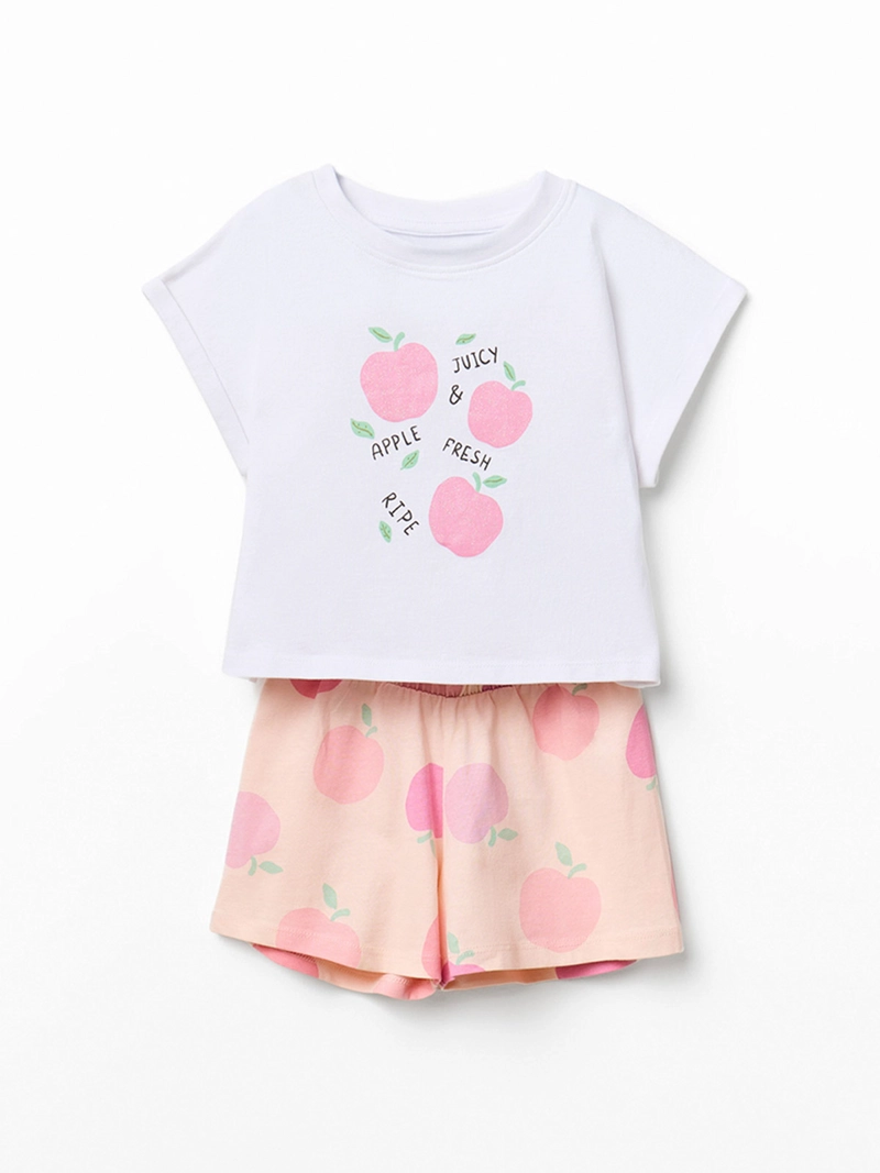 CONJUNTO NIÑA SFERA ALGODÓN POLERA MANGA CORTA CON DIBUJO PANTALÓN CORTO