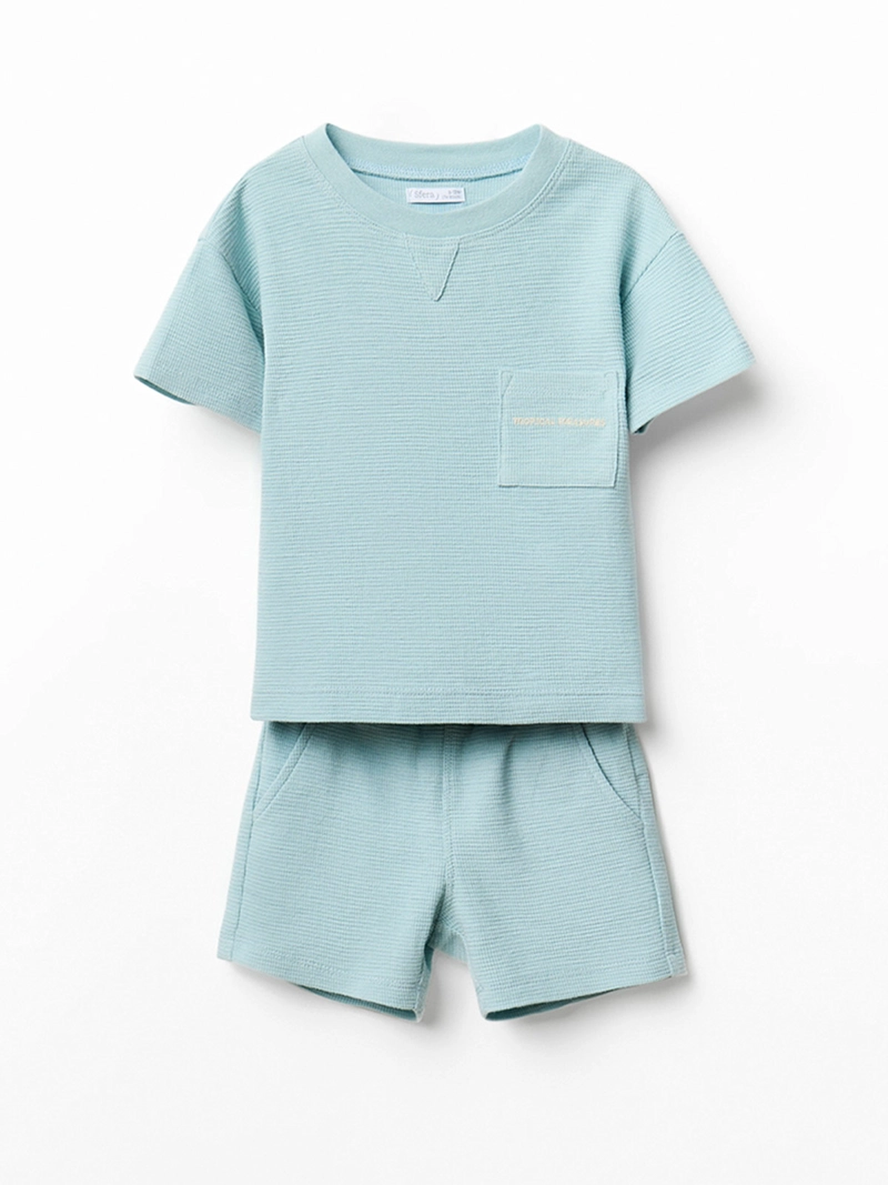 CONJUNTO BEBÉ NIÑO SFERA ALGODÓN POLERA Y PANTALÓN CORTO TEXTURA