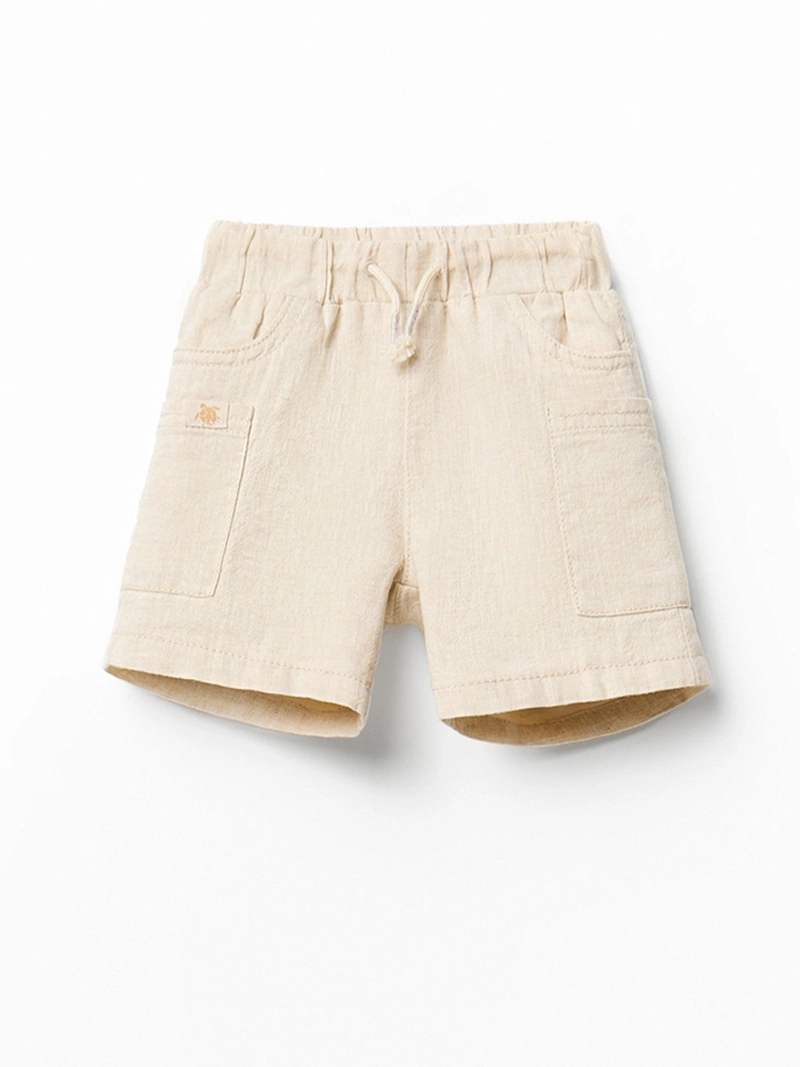 SHORT BEBÉ NIÑO SFERA LINO Y ALGODÓN TIPO CARGO CON CORDONES AJUSTABLES