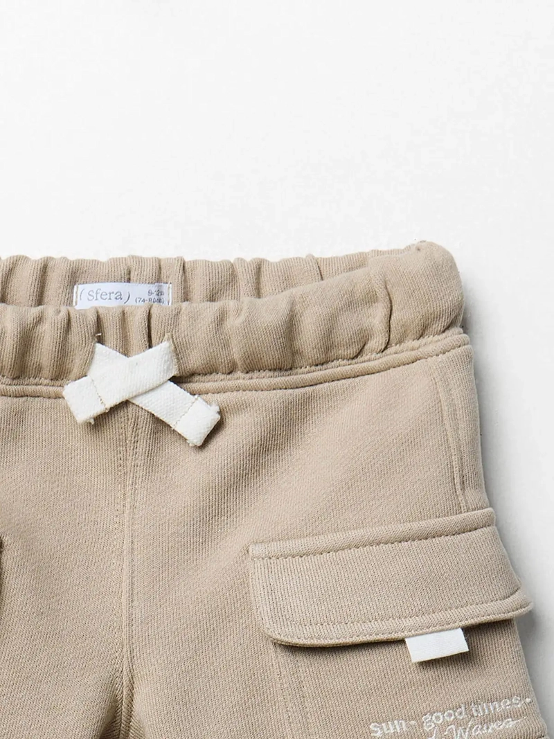 SHORT BEBÉ NIÑO SFERA ESTILO CARGO CORTO CINTURA AJUSTABLE CON CORDONES Y BOLSILLOS - 3