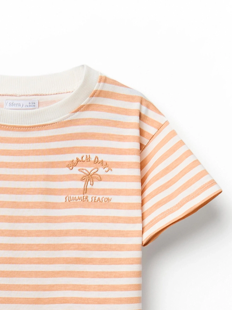 POLERA BEBÉ NIÑO SFERA ALGODÓN MANGA CORTA RAYAS DETALLE PALMERA BORDADA - 2