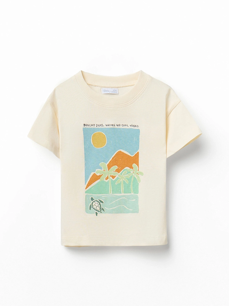 POLERA BEBÉ NIÑO SFERA ALGODÓN MANGA CORTA CUELLO REDONDO ESTAMPADO DELANTERO