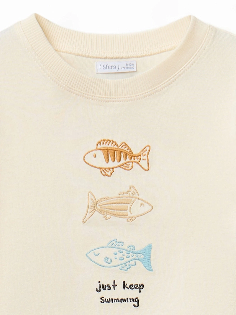 POLERA BEBÉ NIÑO SFERA ALGODÓN MANGA CORTA CUELLO REDONDO CON BORDADOS - 2