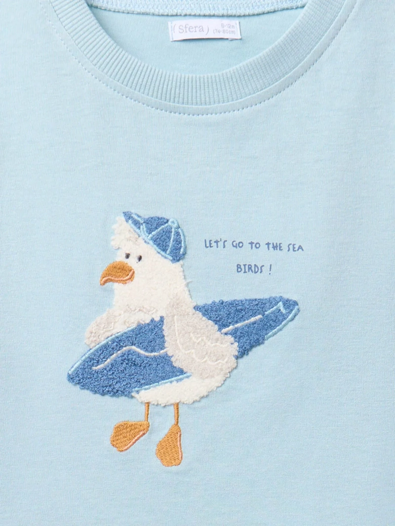POLERA BEBÉ NIÑO SFERA ALGODÓN MANGA CORTA CUELLO REDONDO ESTAMPADO GAVIOTA SURFERA - 2