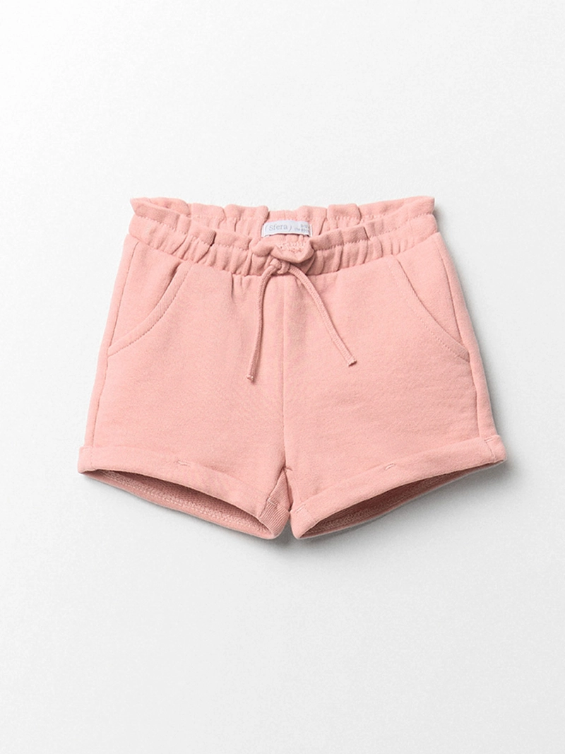 SHORT BEBÉ NIÑA SFERA TEJIDO MEZCLA ALGODÓN DISEÑO LISO CON CORDÓN AJUSTABLE EN CINTURA