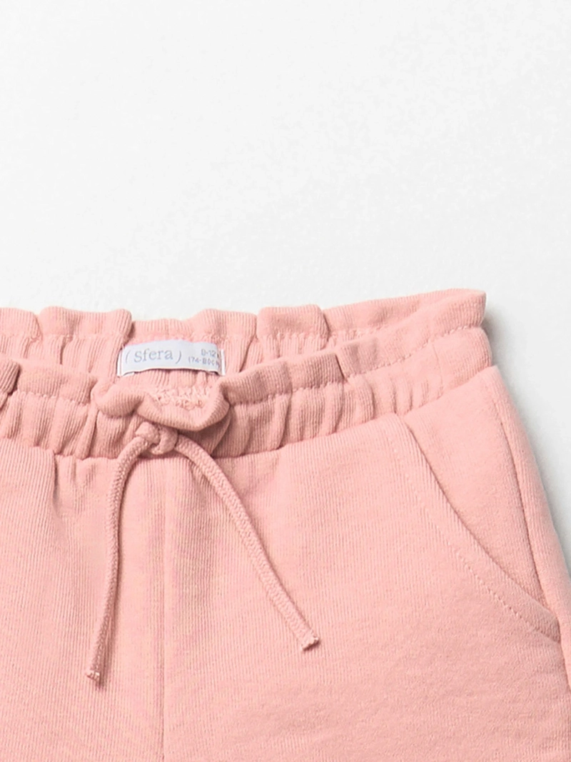 SHORT BEBÉ NIÑA SFERA TEJIDO MEZCLA ALGODÓN DISEÑO LISO CON CORDÓN AJUSTABLE EN CINTURA - 2