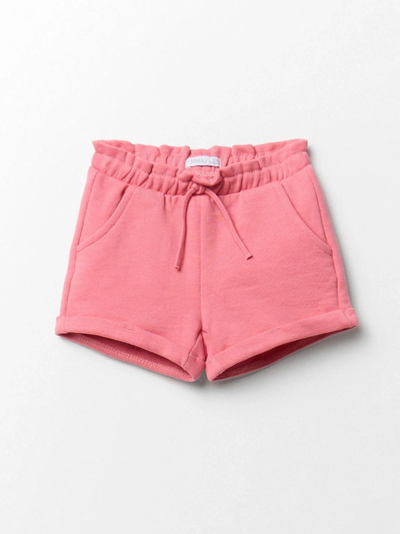 SHORT BEBÉ NIÑA SFERA TEJIDO MEZCLA DE ALGODÓN DISEÑO LISO CORDÓN AJUSTABLE EN CINTURA