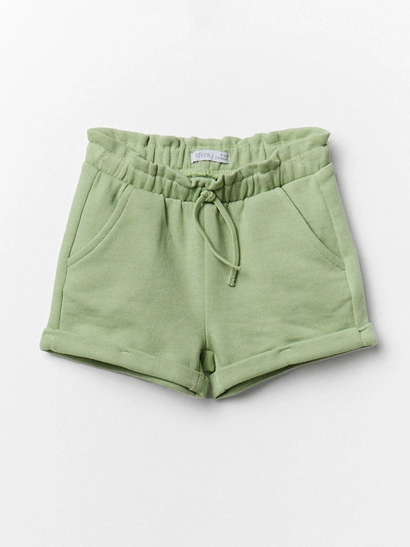 SHORT BEBÉ NIÑA SFERA TEJIDO MEZCLA DE ALGODÓN DISEÑO LISO CORDÓN AJUSTABLE EN CINTURA