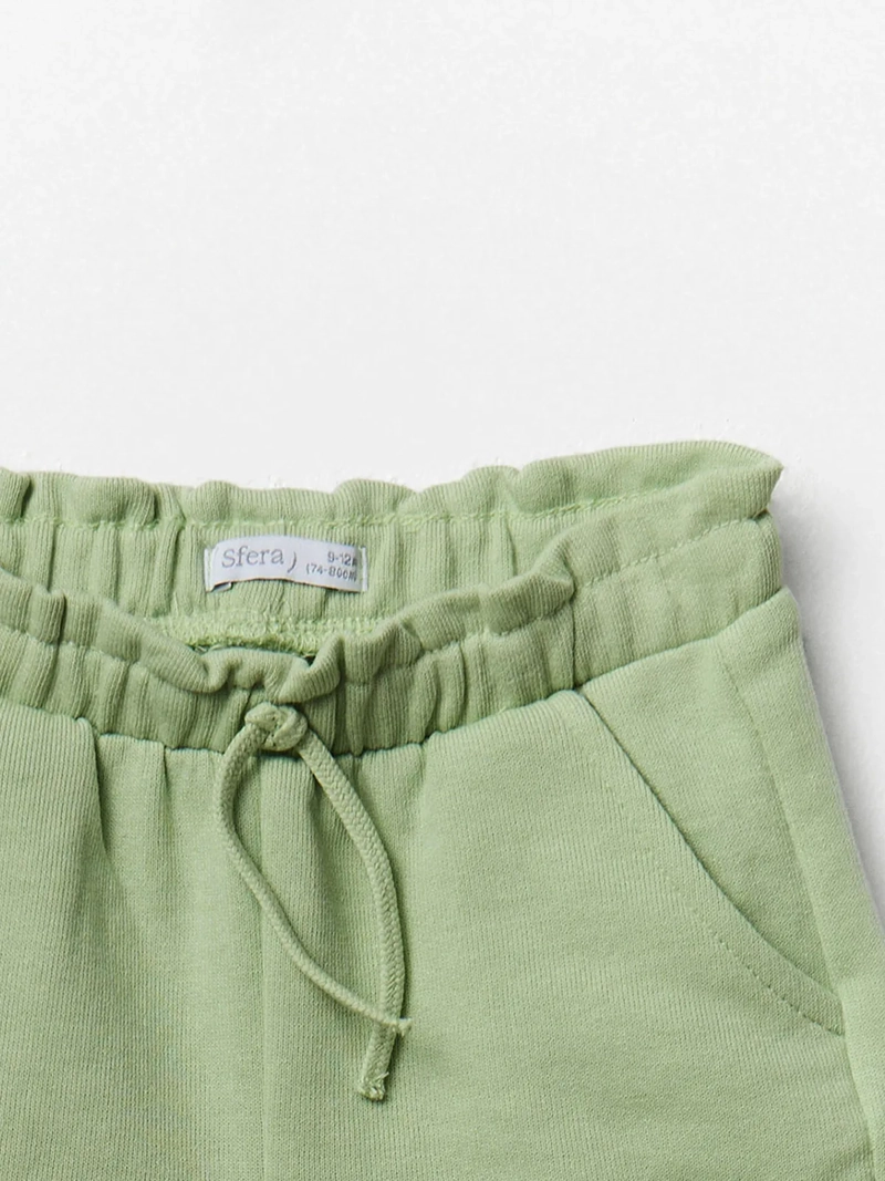 SHORT BEBÉ NIÑA SFERA TEJIDO MEZCLA DE ALGODÓN DISEÑO LISO CORDÓN AJUSTABLE EN CINTURA - 2