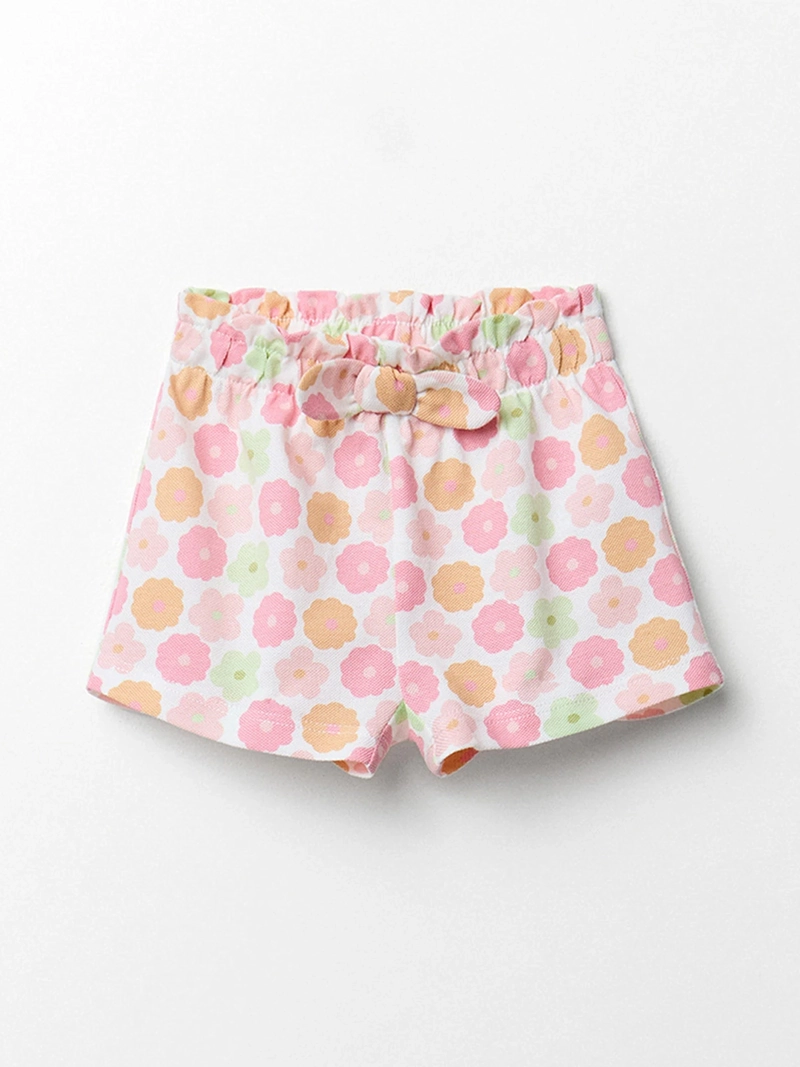 SHORT BEBÉ NIÑA SFERA ALGODÓN ESTAMPADO DE FLORES CINTURA ELÁSTICA