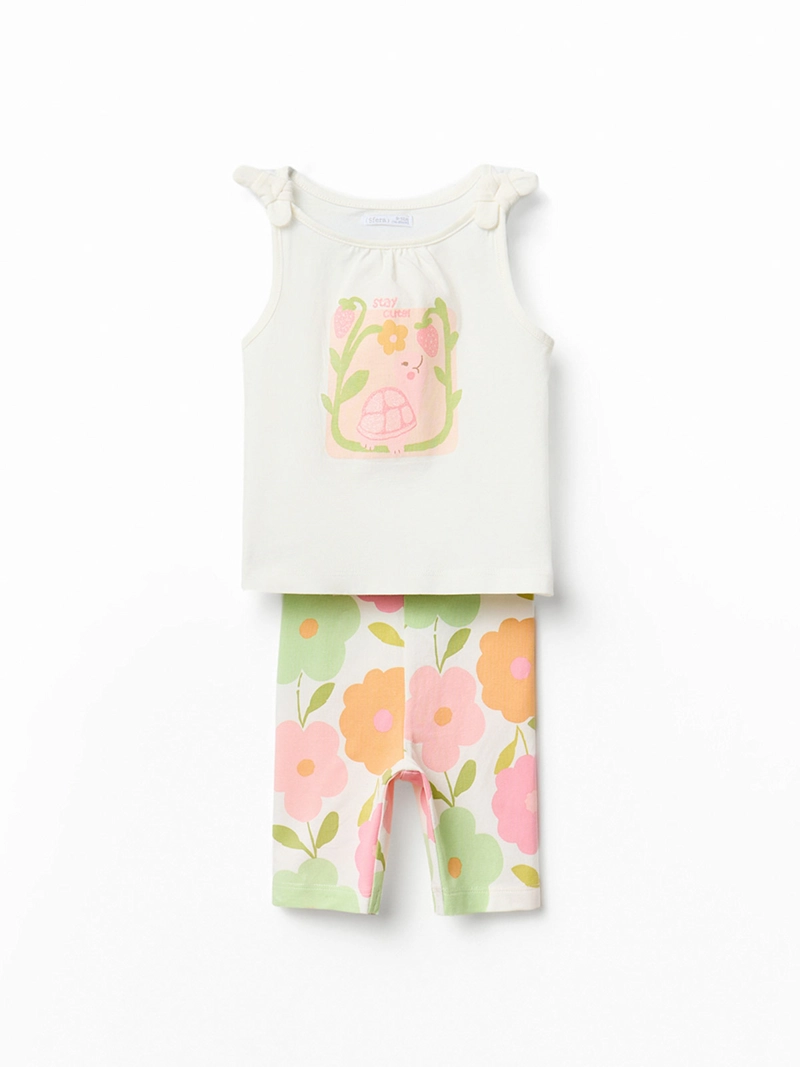 CONJUNTO BEBÉ NIÑA SFERA ALGODÓN POLERA Y LEGGINS ESTAMPADO FLORES