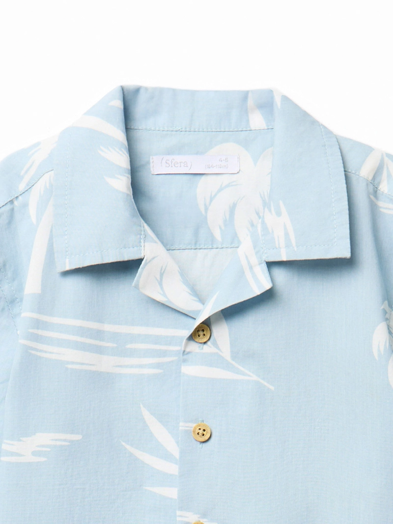 CAMISA NIÑO SFERA MANGA CORTA CUELLO CAMISERO ESTAMPADO PALMERAS - 2