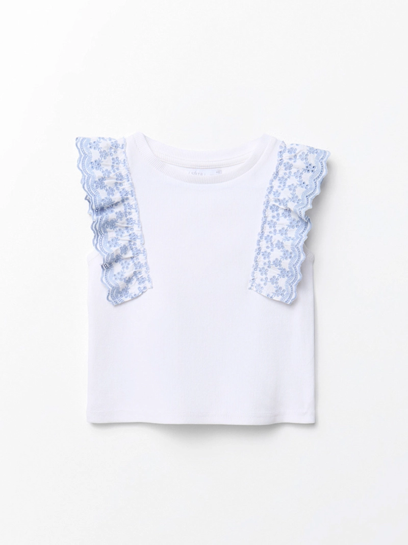 POLERA NIÑA SFERA SIN MANGAS CANALÉ CON DETALLE DE VOLANTES BORDADOS - 1