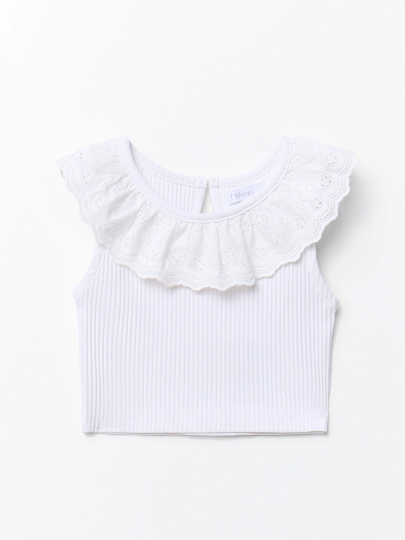 POLERA NIÑA SFERA SIN MANGAS CANAÑE CON CUELLO BORDADO - 1