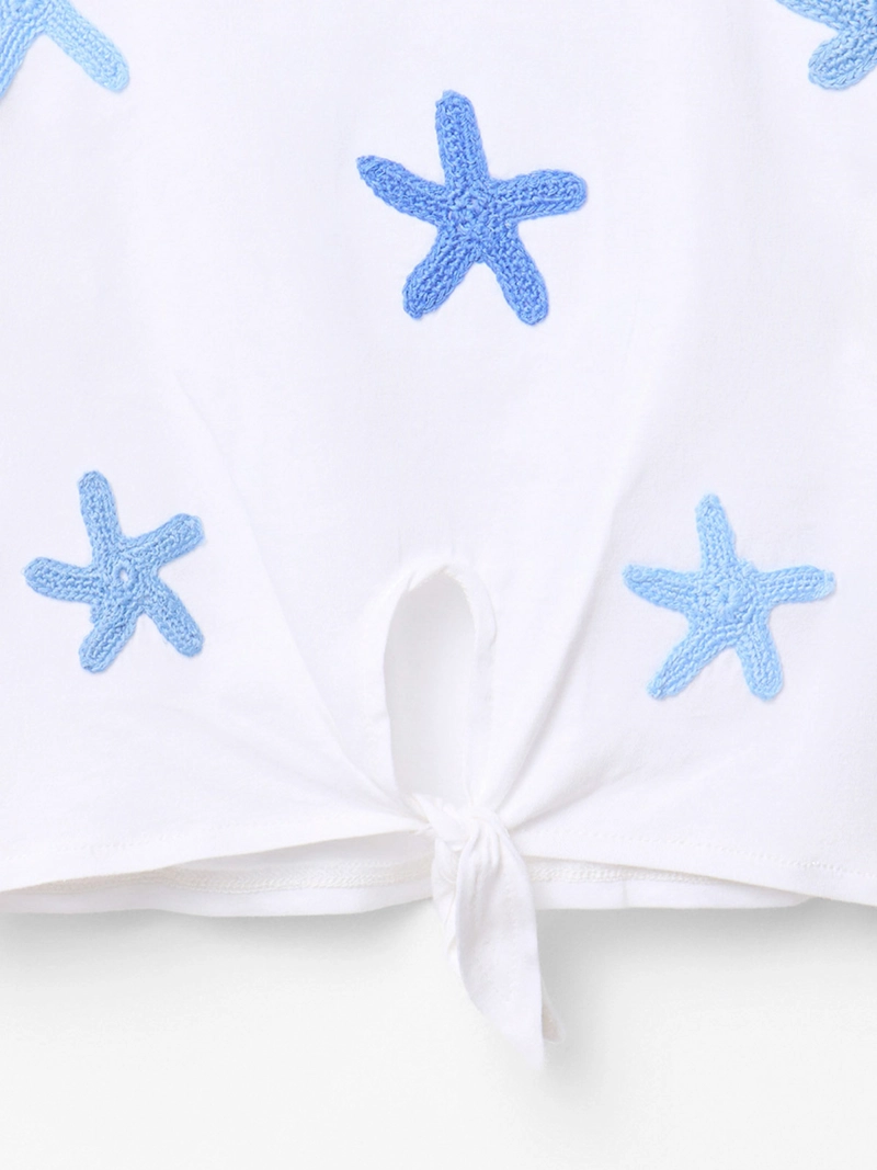 POLERA NIÑA SFERA MANGA CORTA CUELLO REDONDO CON ESTRELLAS EN CROCHET - 2