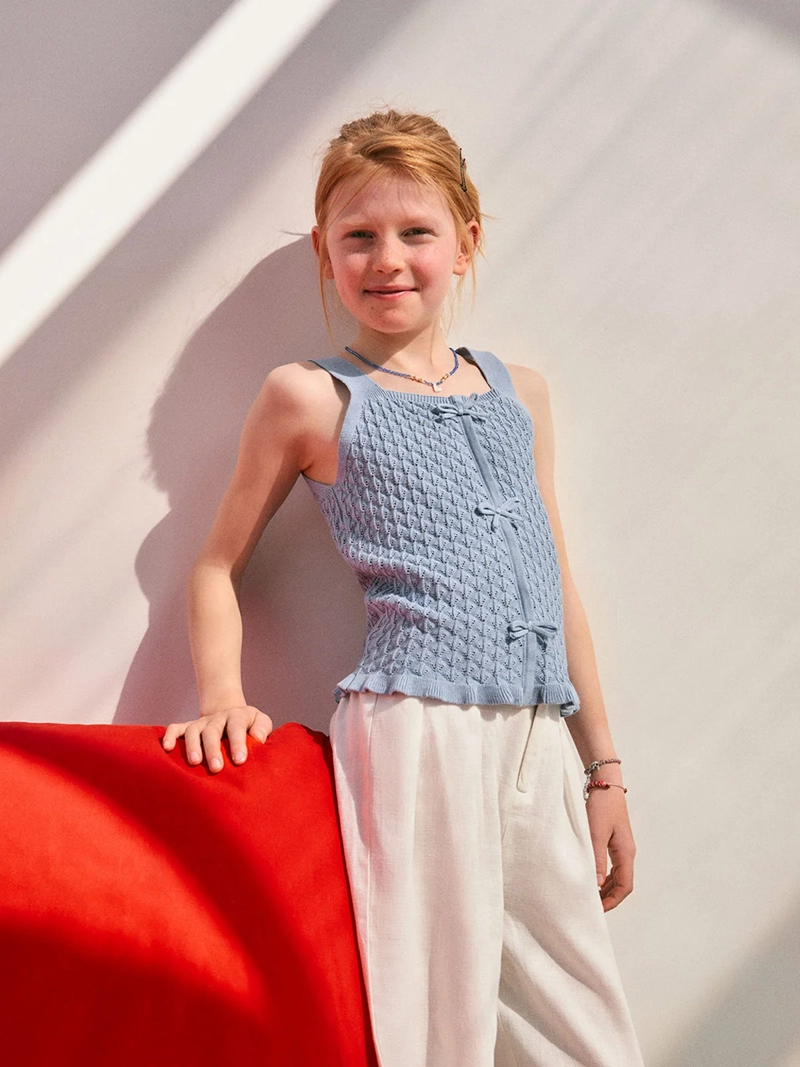 TOP NIÑA SFERA CON TIRANTES TEXTURA DETALLE LAZO - 1