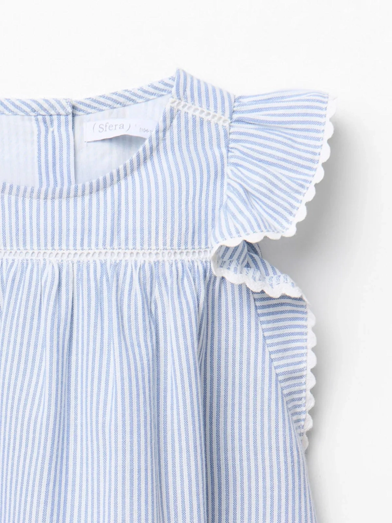BLUSA NIÑA SFERA ESTAMPADA DE RAYAS MANGAS VOLANTES - 3