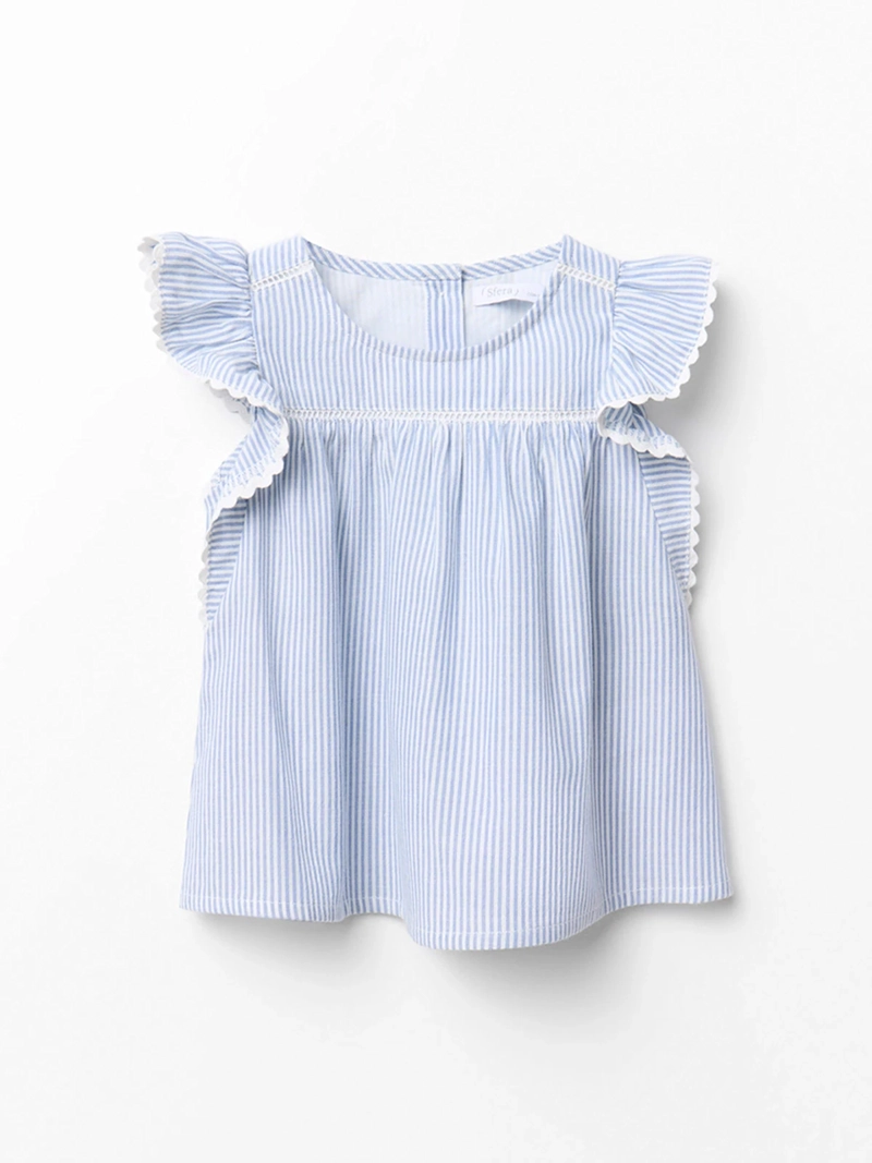 BLUSA NIÑA SFERA ESTAMPADA DE RAYAS MANGAS VOLANTES