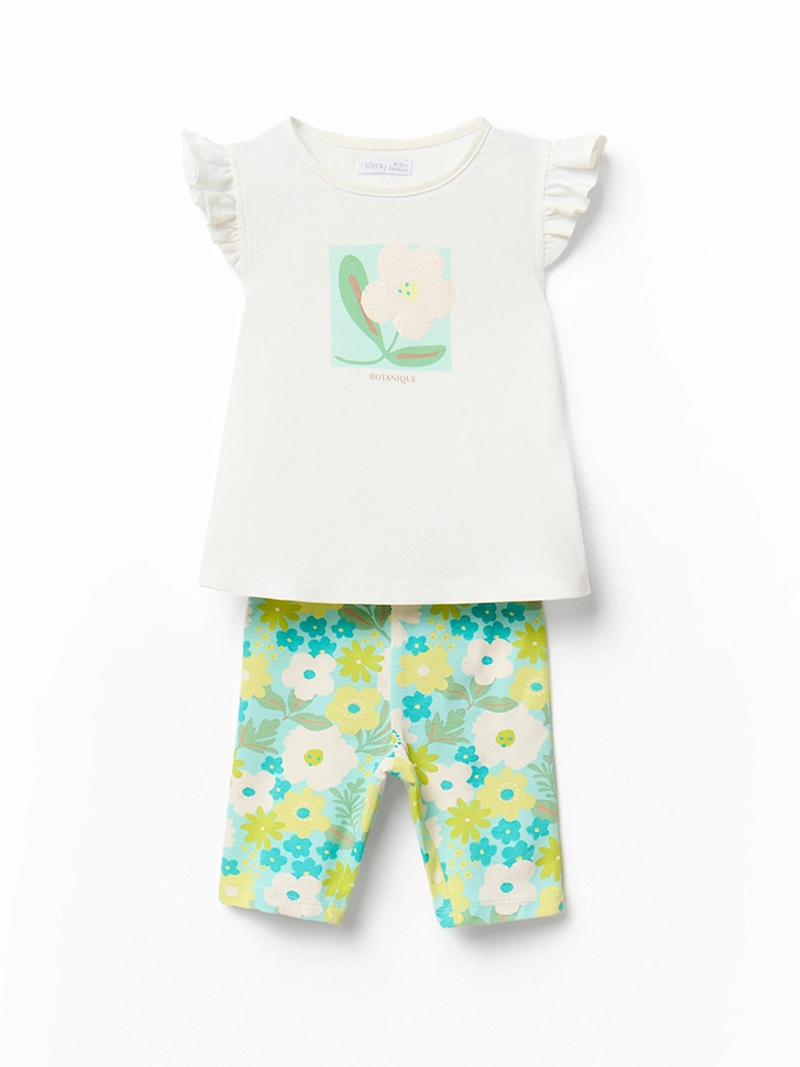 CONJUNTO BEBÉ NIÑA SFERA POLERA VOLANTES Y LEGGINS ESTAMPADO FLORES - 1