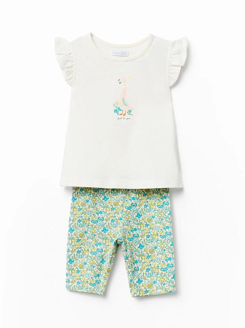 CONJUNTO BEBÉ NIÑA SFERA POLERA VOLANTES Y LEGGINS ESTAMPADO FLORES - 1