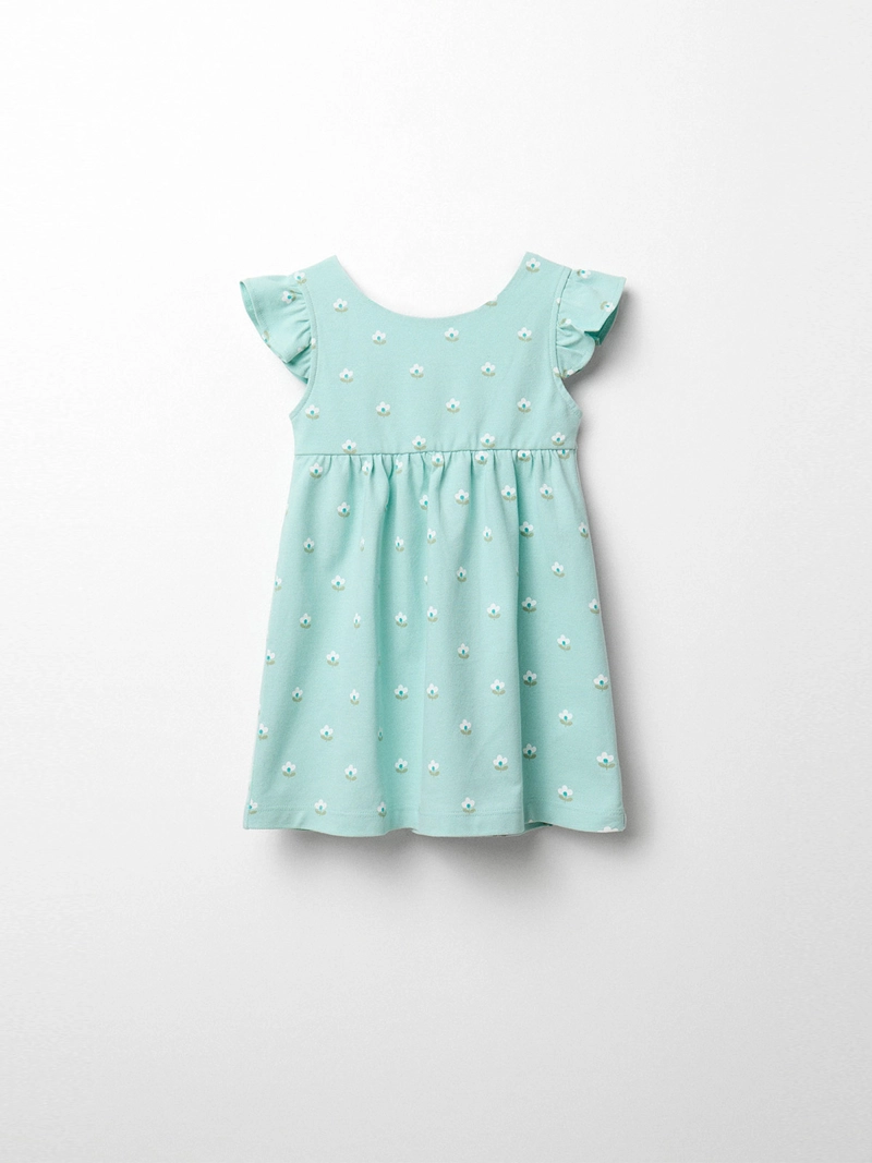 VESTIDO BEBÉ NIÑA SFERA ESTAMPADO CUELLO REDONDO MANGA VOLANTE ALGODÓN - 1