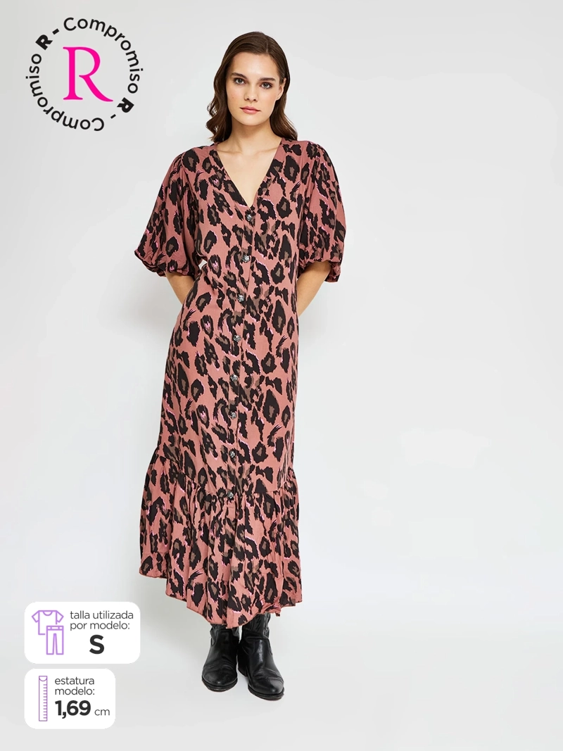 VESTIDO MUJER BARBADOS LARGO BOTONES PRINT