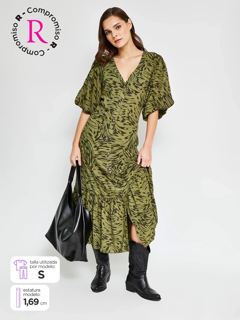 VESTIDO MUJER BARBADOS LARGO BOTONES PRINT