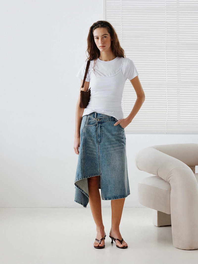 FALDA MUJER INDEX MIDI DENIM - ELEGIDO TINI