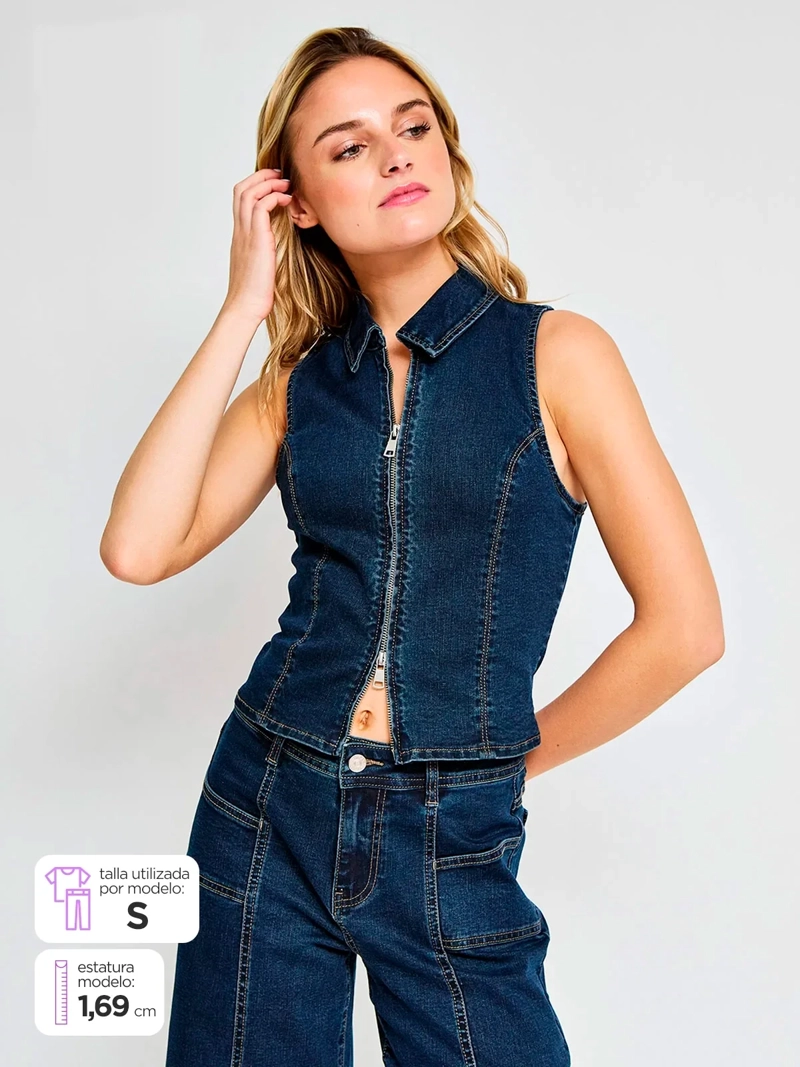 BLUSA MUJER INDEX SIN MANGAS DENIM - ELEGIDO TINI - 2